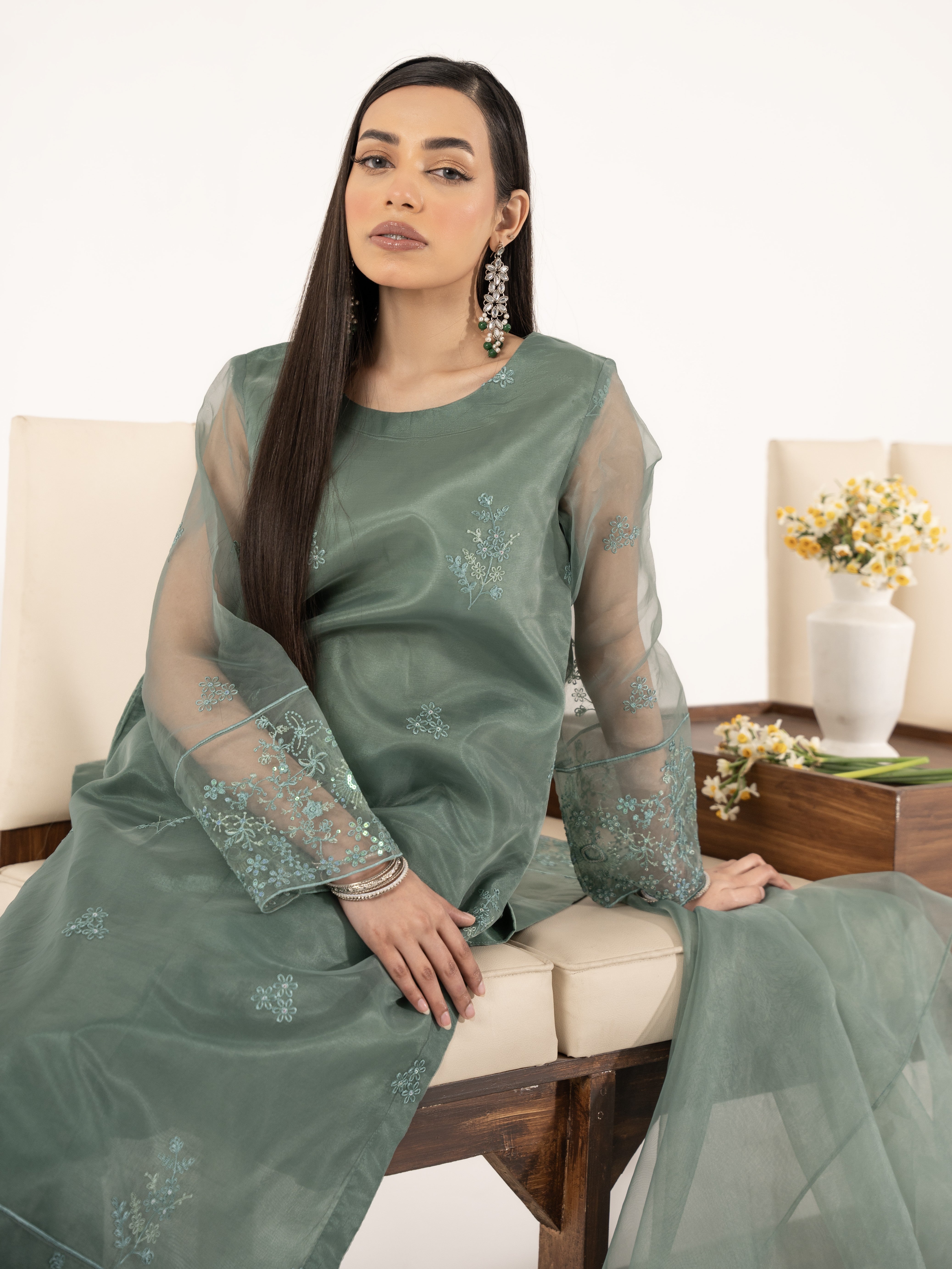 Organza 3pc Suit-Sage Green