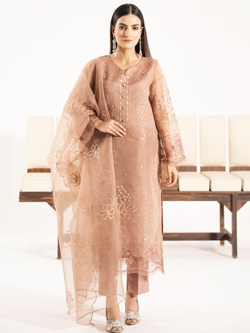 Organza 3pc Suit-Dusty Peach