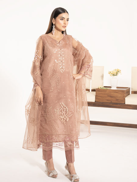 Organza 3pc Suit-Dusty Peach
