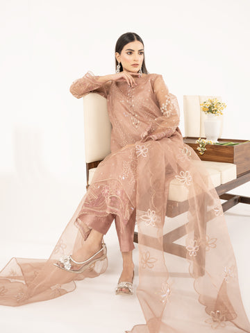 Organza 3pc Suit-Dusty Peach