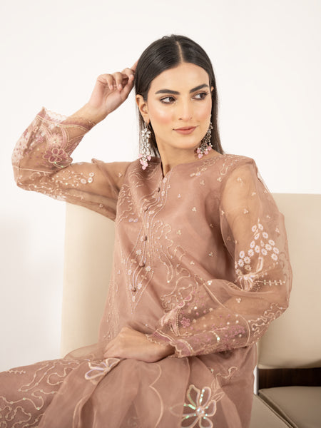 Organza 3pc Suit-Dusty Peach