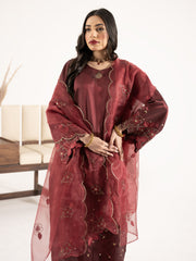 Swarovski Hand Embellished Silk 3pc Suit-Burnt Maroon