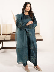 Swarovski Hand Embellished Silk 3pc Suit-Teal