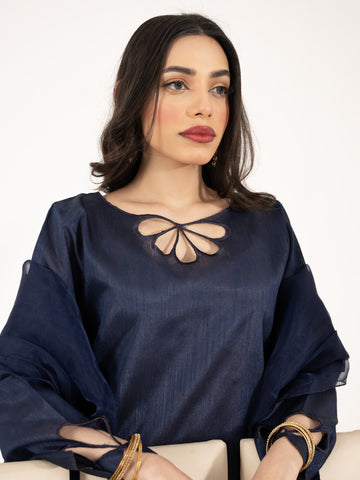 Raw Silk 3pc Suit-Navy Blue
