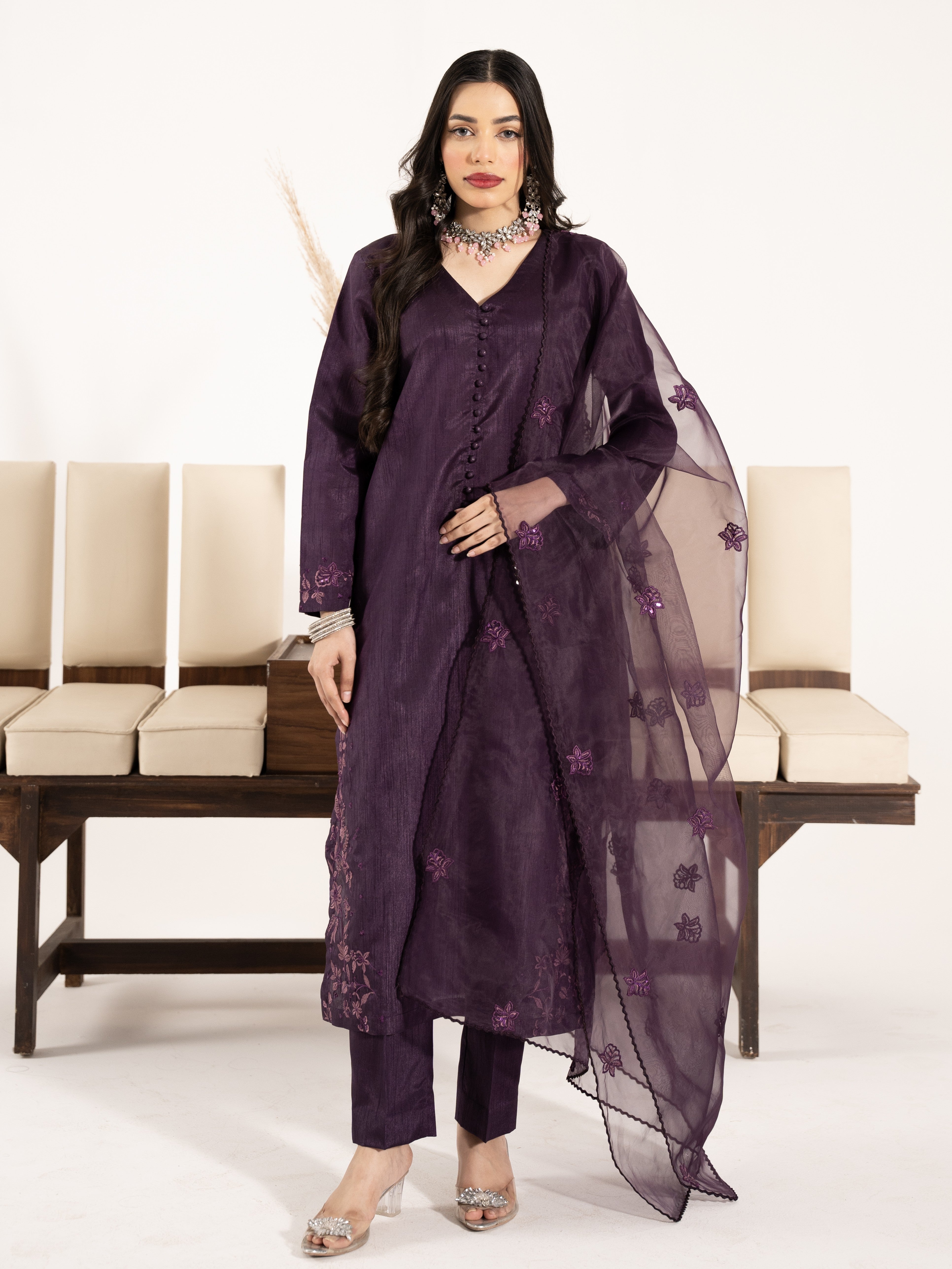 Raw Silk 3pc Suit-Dark Mauve