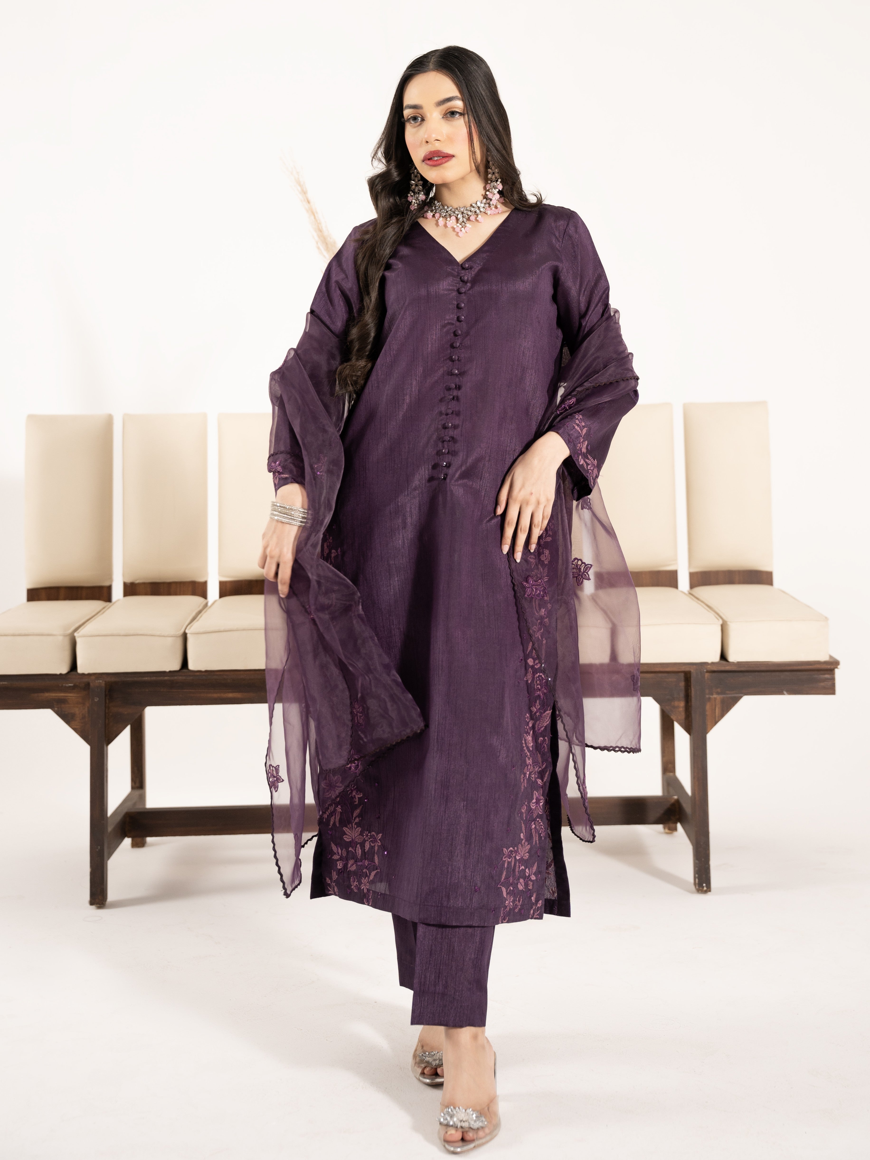 Raw Silk 3pc Suit-Dark Mauve