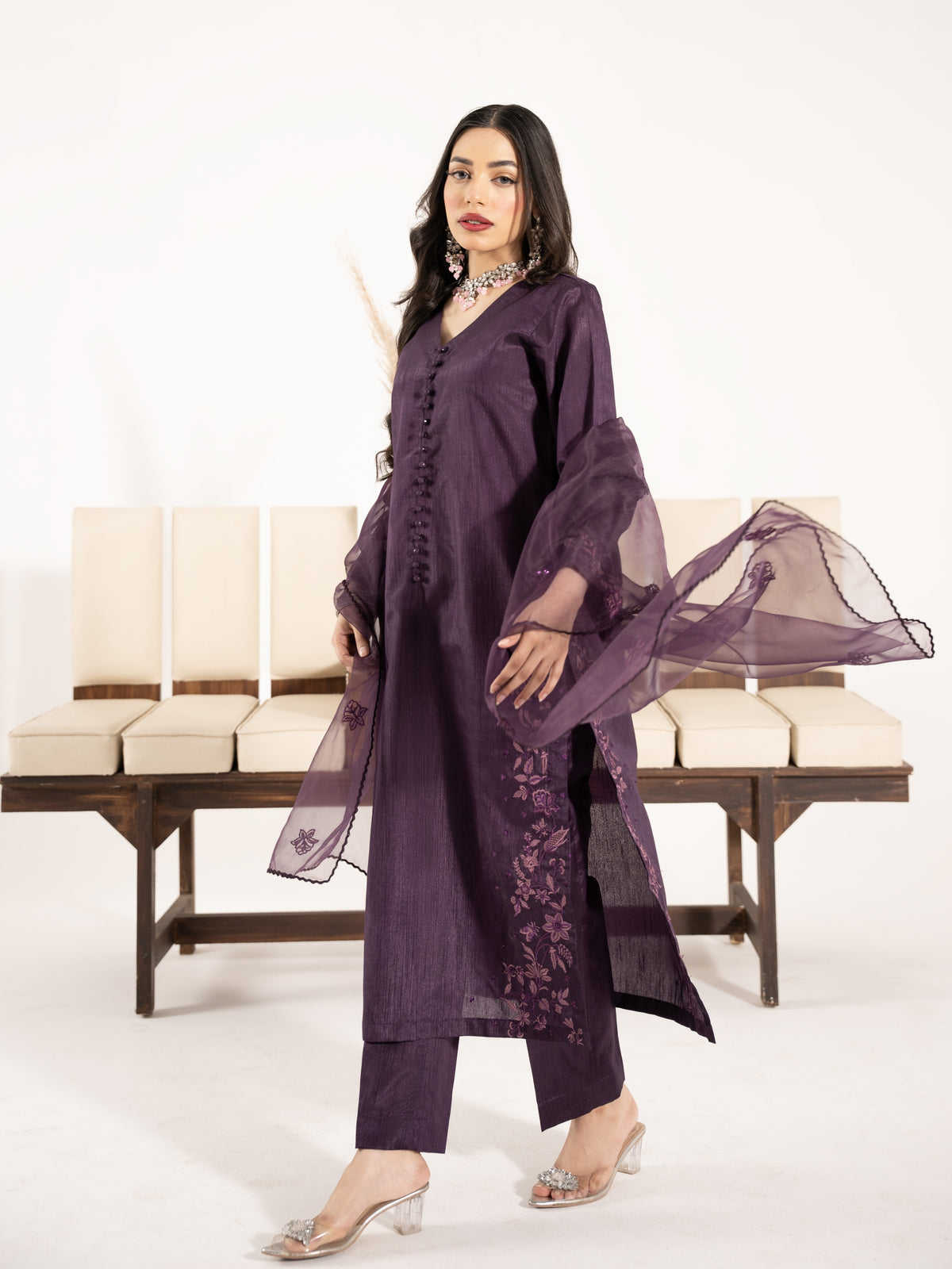 Raw Silk 3pc Suit-Dark Mauve