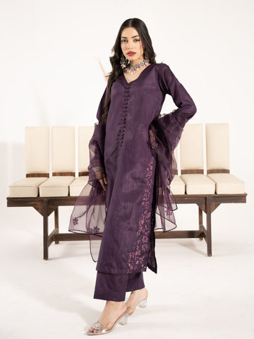 Raw Silk 3pc Suit-Dark Mauve