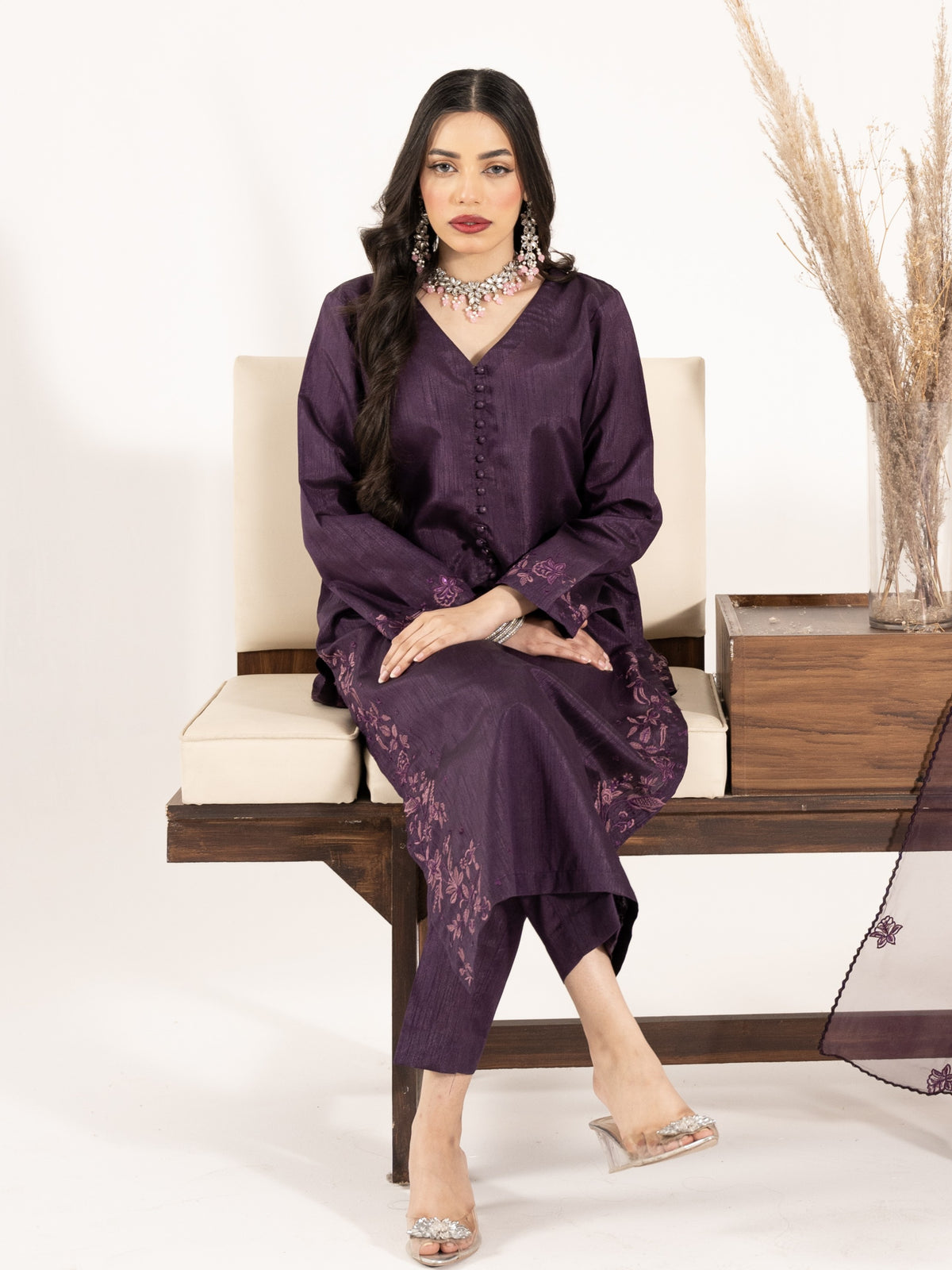 Raw Silk 3pc Suit-Dark Mauve
