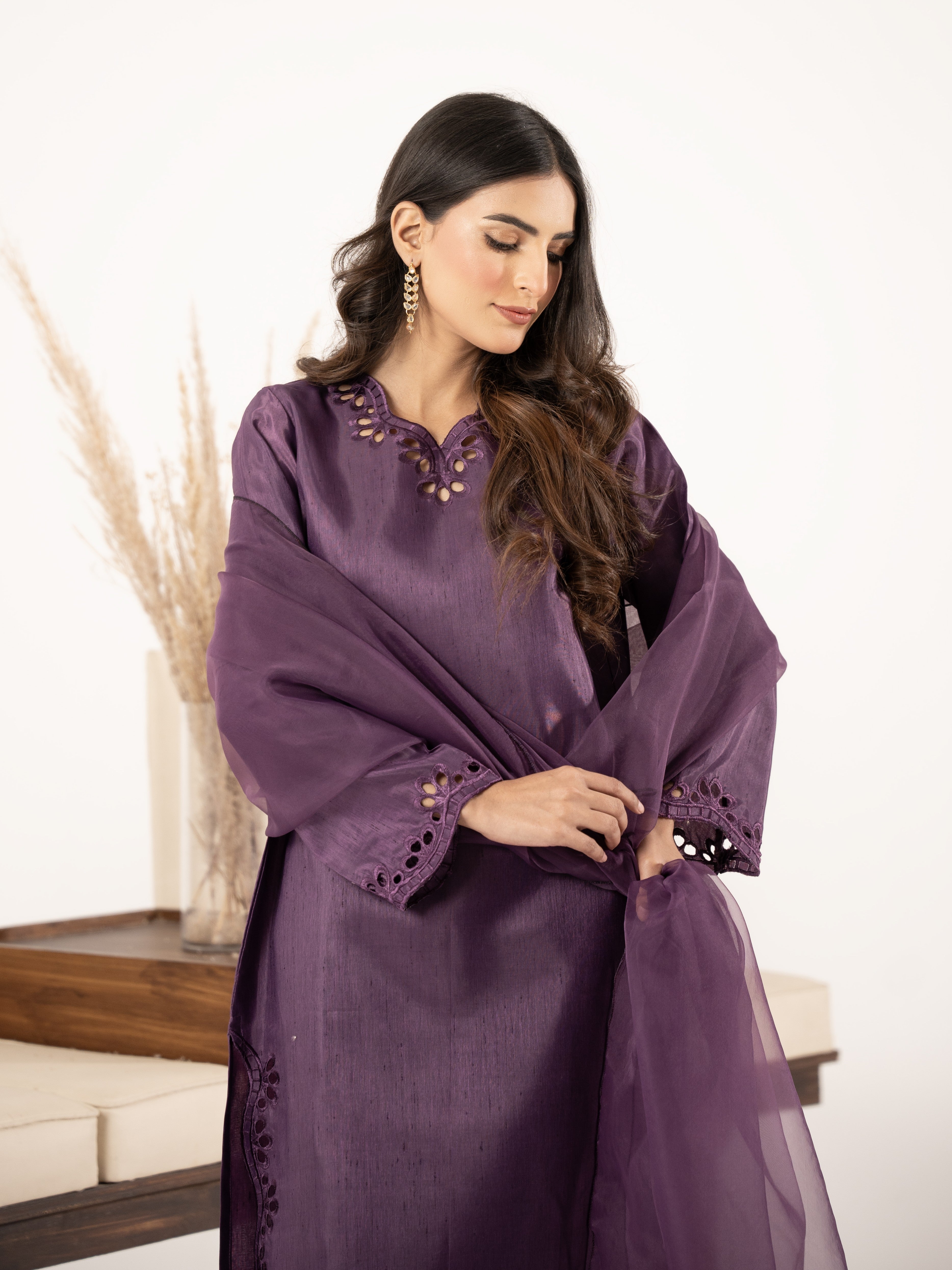 Raw Silk 3pc Suit- Purple