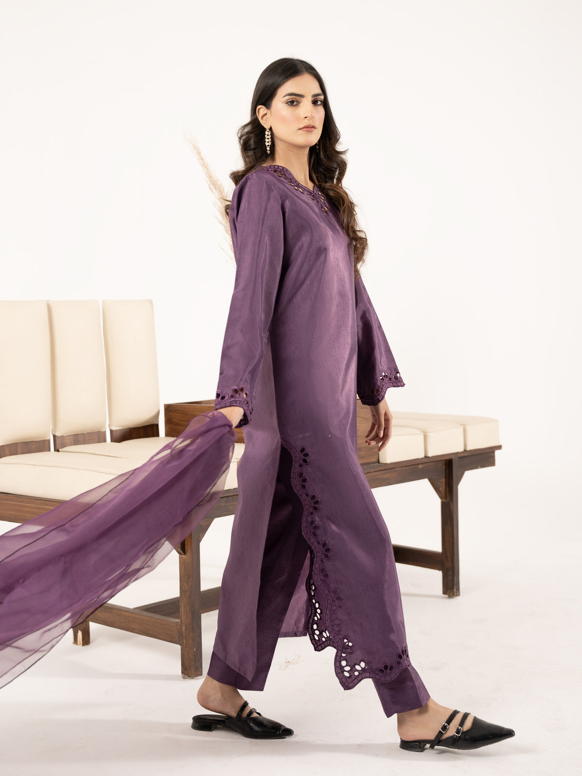Raw Silk 3pc Suit- Purple