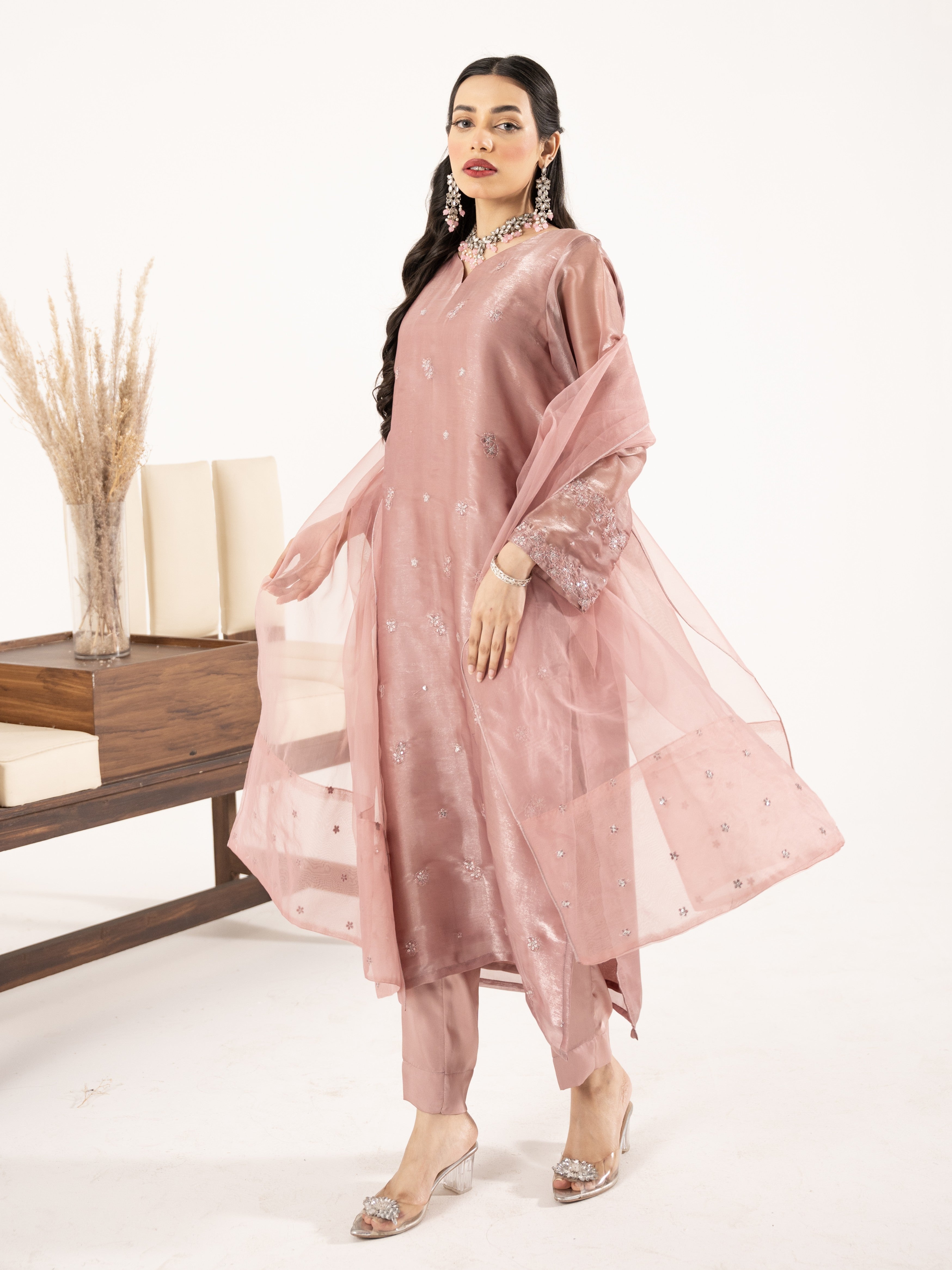 Sheesha Silk 3pc Suit-Lavender Pink