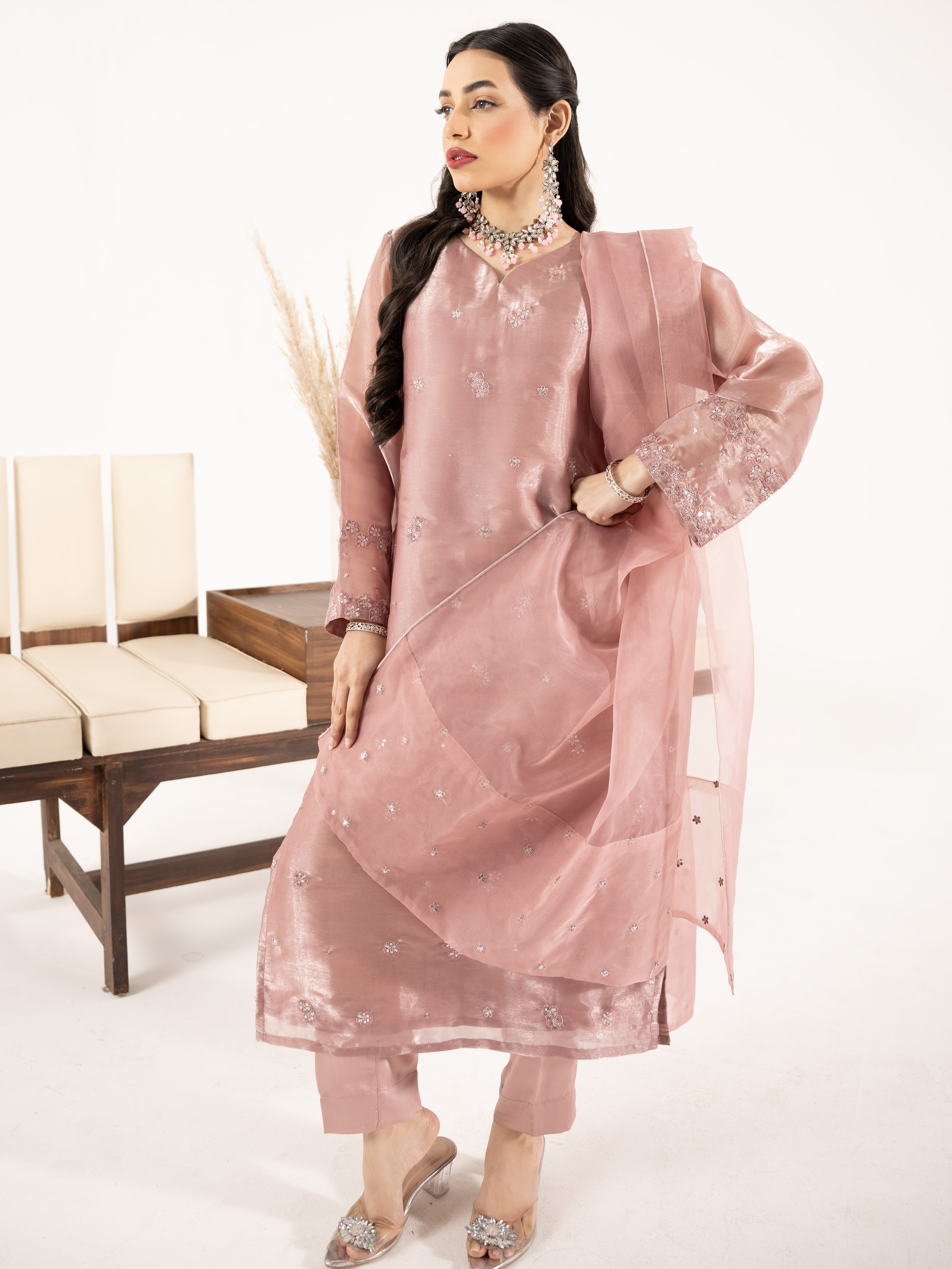 Sheesha Silk 3pc Suit-Lavender Pink