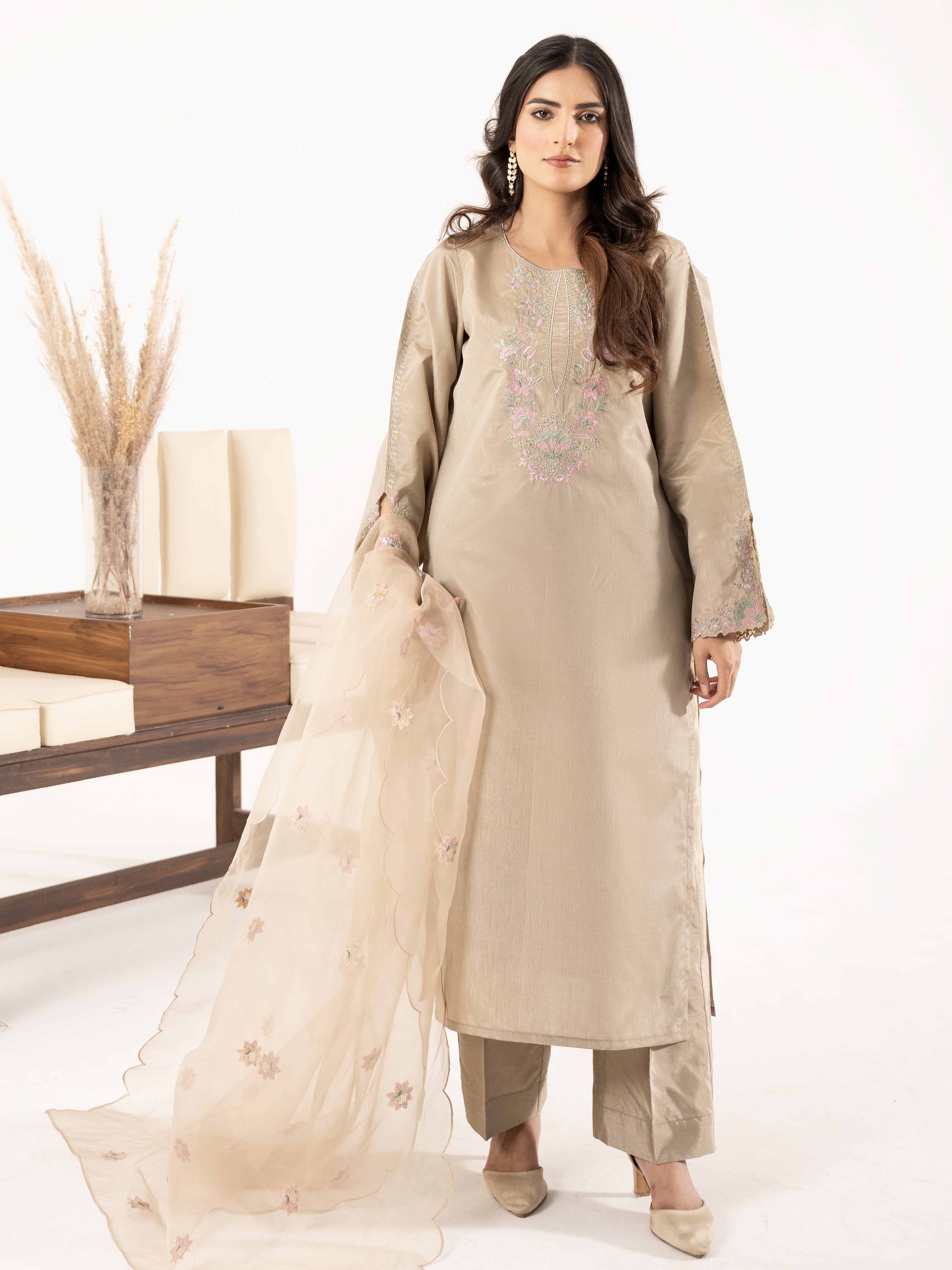 Raw Silk 3pc Suit-Champagne