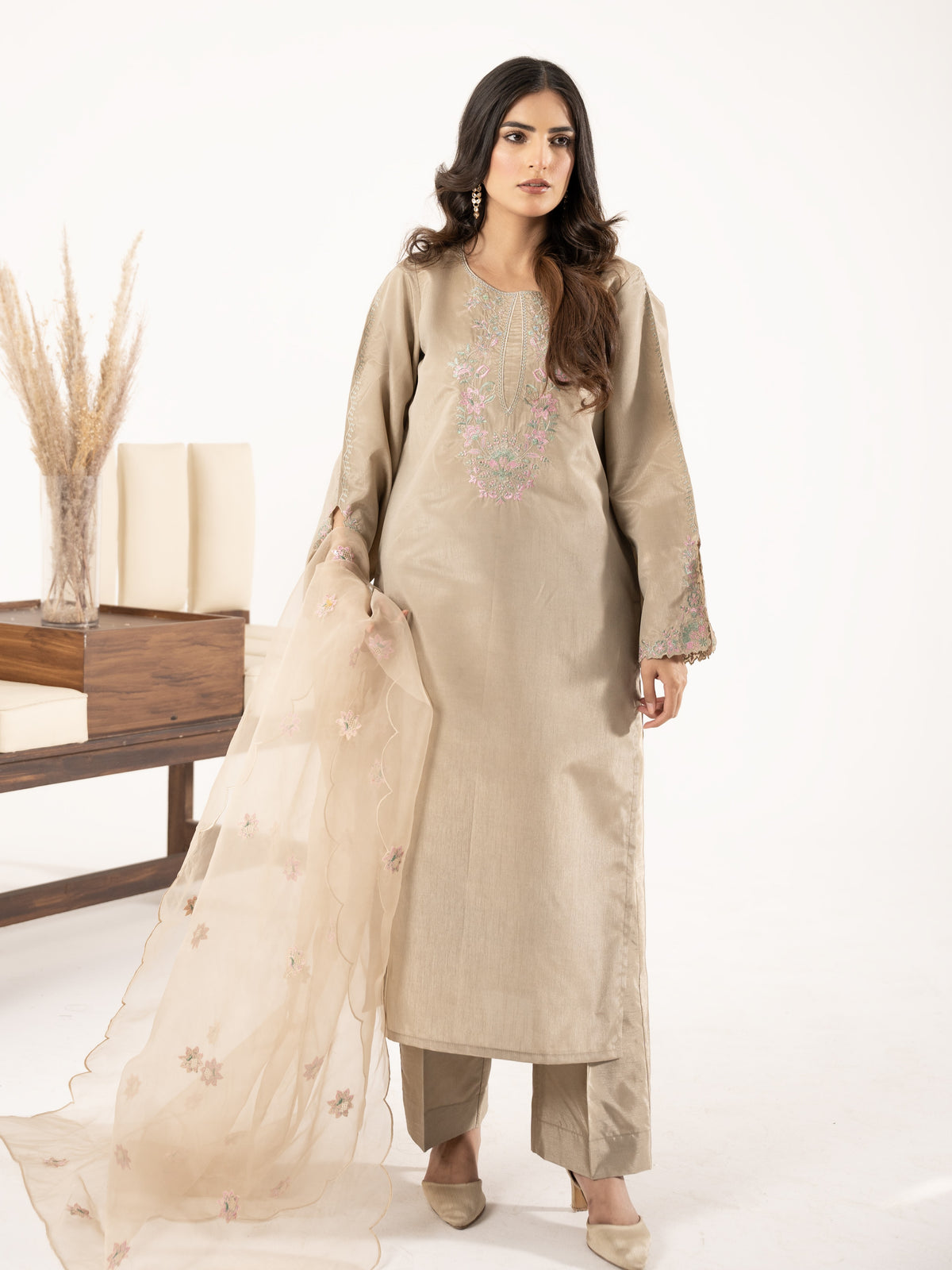 Raw Silk 3pc Suit-Champagne