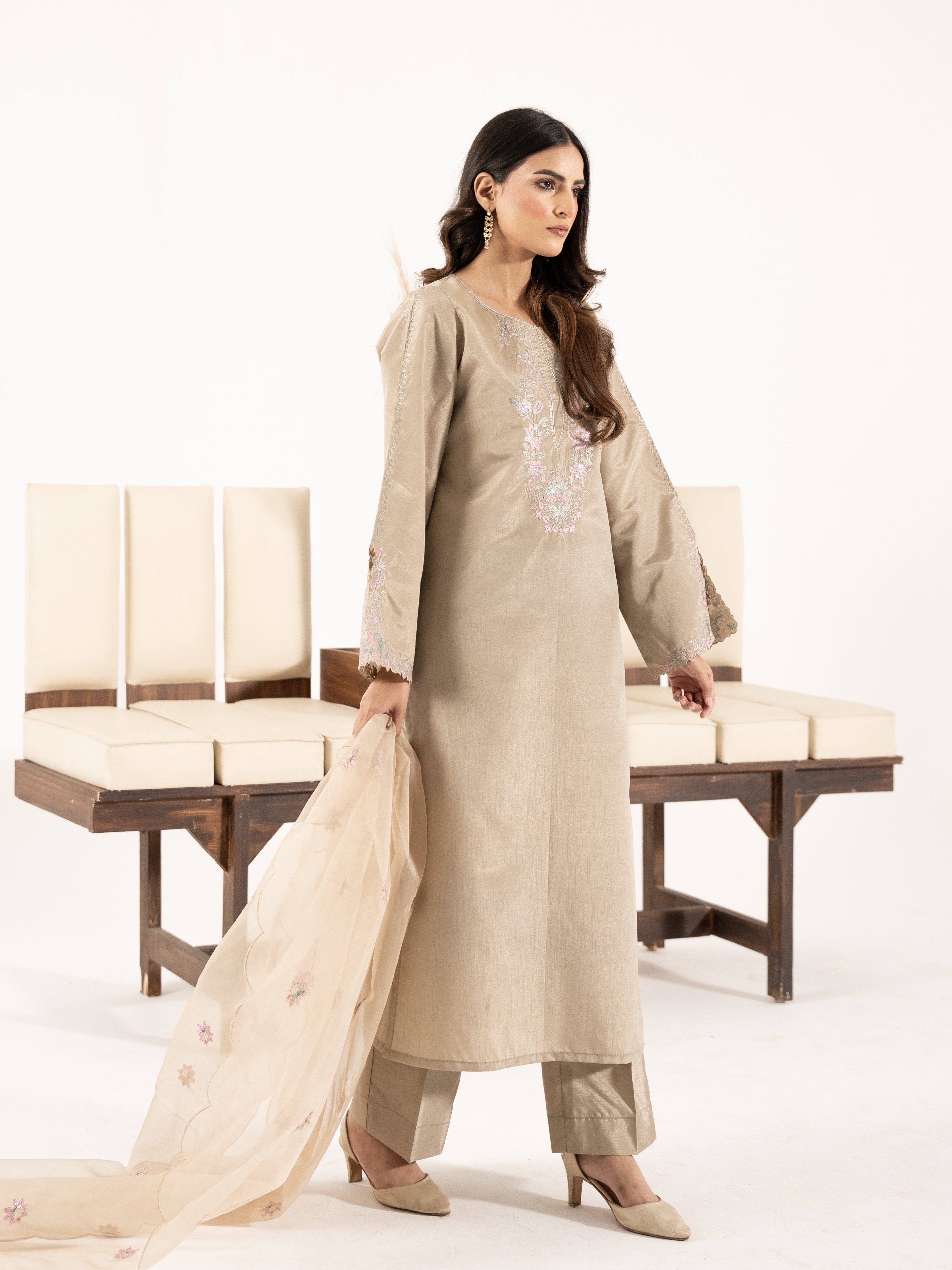 Raw Silk 3pc Suit-Champagne