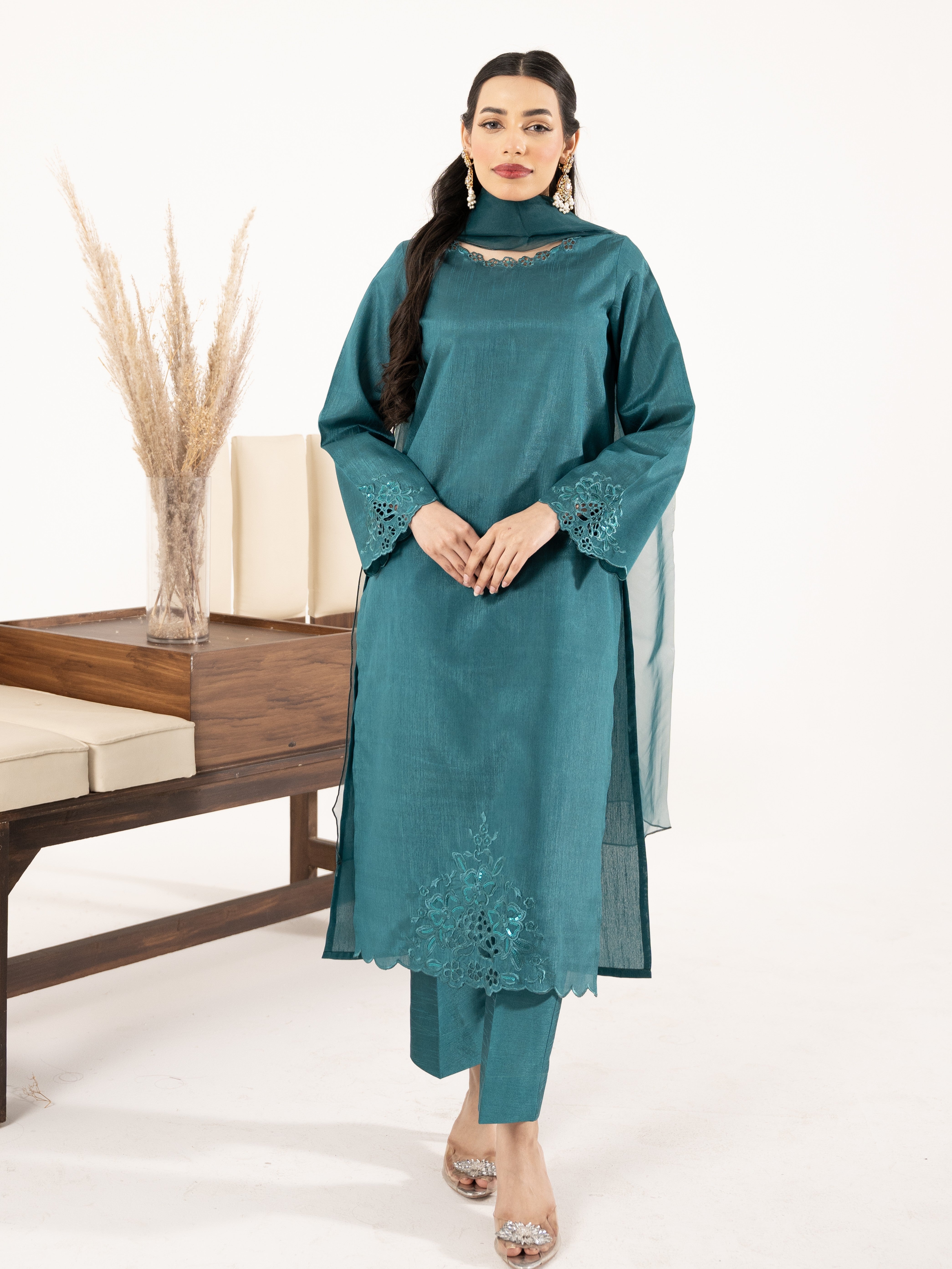 Raw Silk 3pc Suit-Sea Green