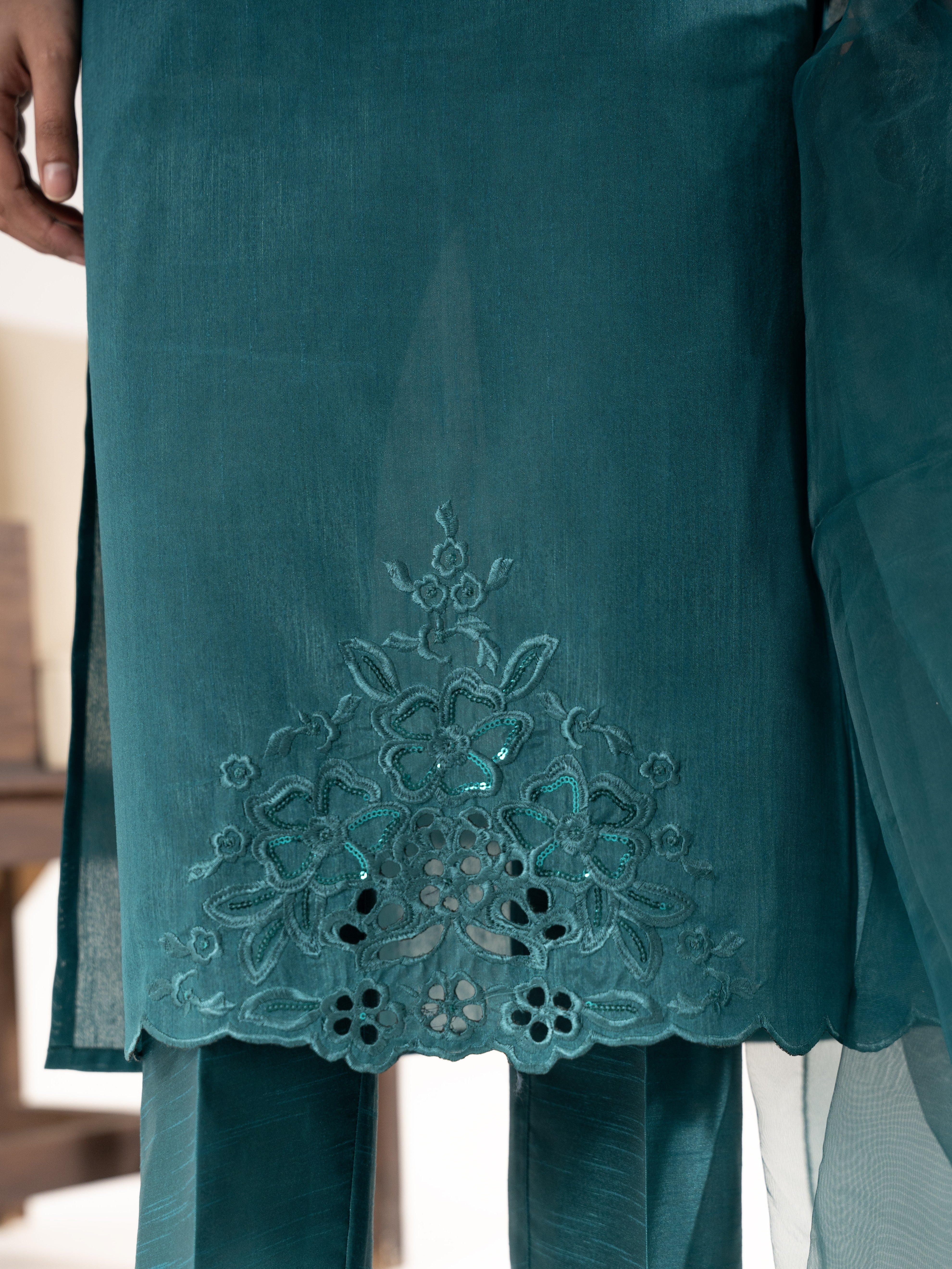 Raw Silk 3pc Suit-Sea Green