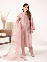 Swarovski Hand Embellished Raw Silk 3pc-Tea Pink