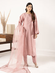 Swarovski Hand Embellished Raw Silk 3pc-Tea Pink