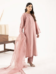 Swarovski Hand Embellished Raw Silk 3pc-Tea Pink