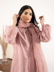 Swarovski Hand Embellished Raw Silk 3pc-Tea Pink