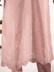 Swarovski Hand Embellished Raw Silk 3pc-Tea Pink