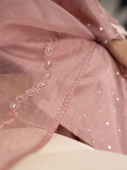 Swarovski Hand Embellished Raw Silk 3pc-Tea Pink