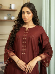 Maroon Embroidered Lawn 3pc Suit