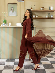 Maroon Embroidered Lawn 3pc Suit