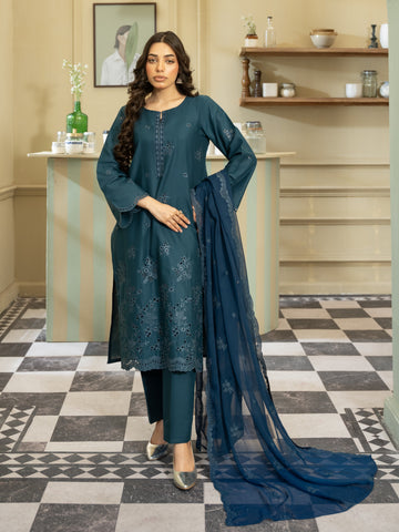 Teal Embroidered Lawn 3pc Suit
