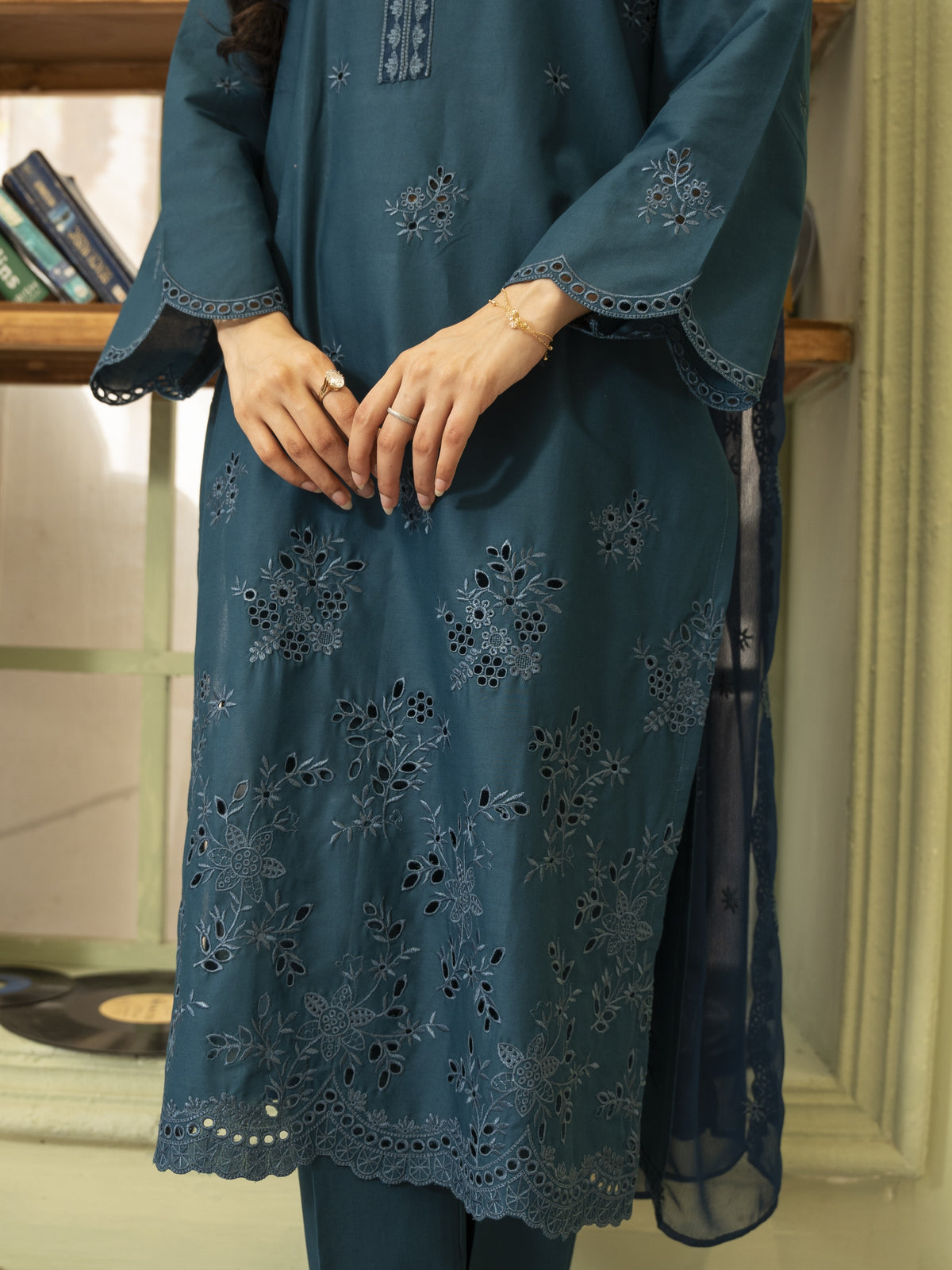 Teal Embroidered Lawn 3pc Suit
