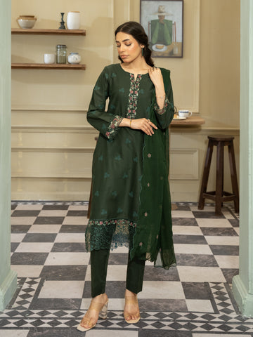 Emerald Green Embroidered Lawn 3pc Suit