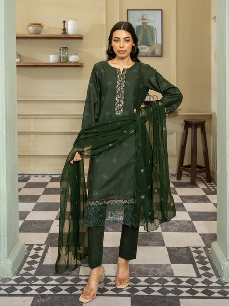 Emerald Green Embroidered Lawn 3pc Suit