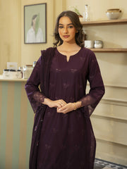 Plum Embroidered Lawn 3pc Suit