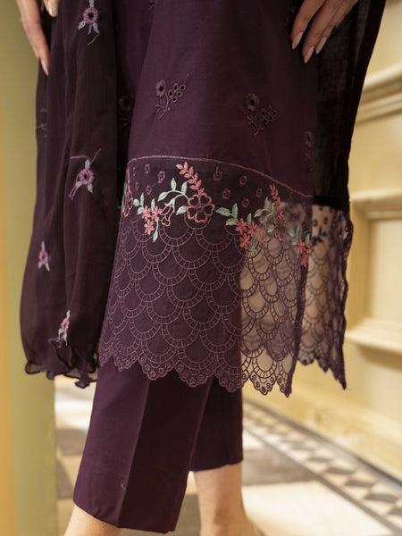Plum Embroidered Lawn 3pc Suit