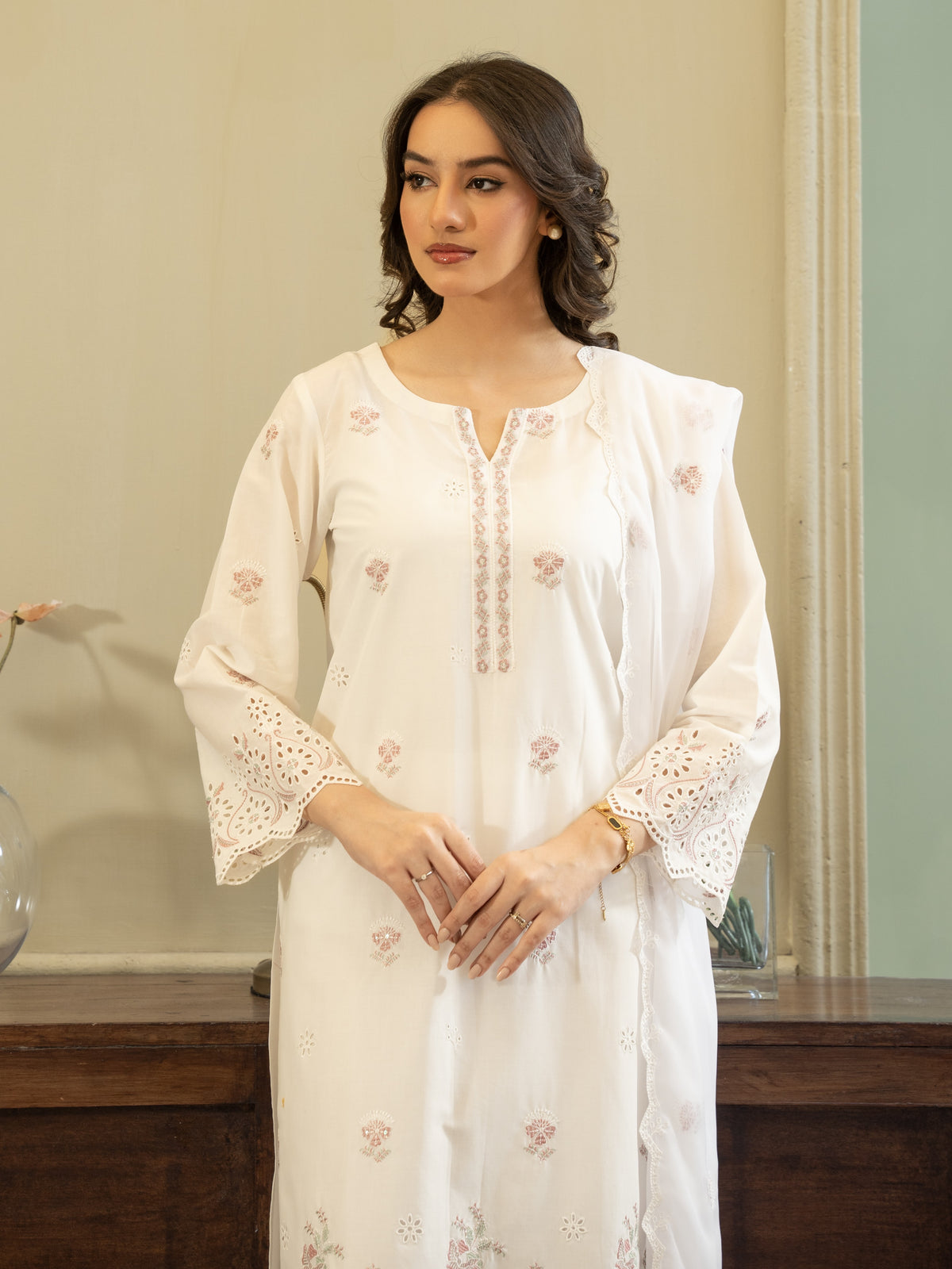 White Embroidered Lawn Suit