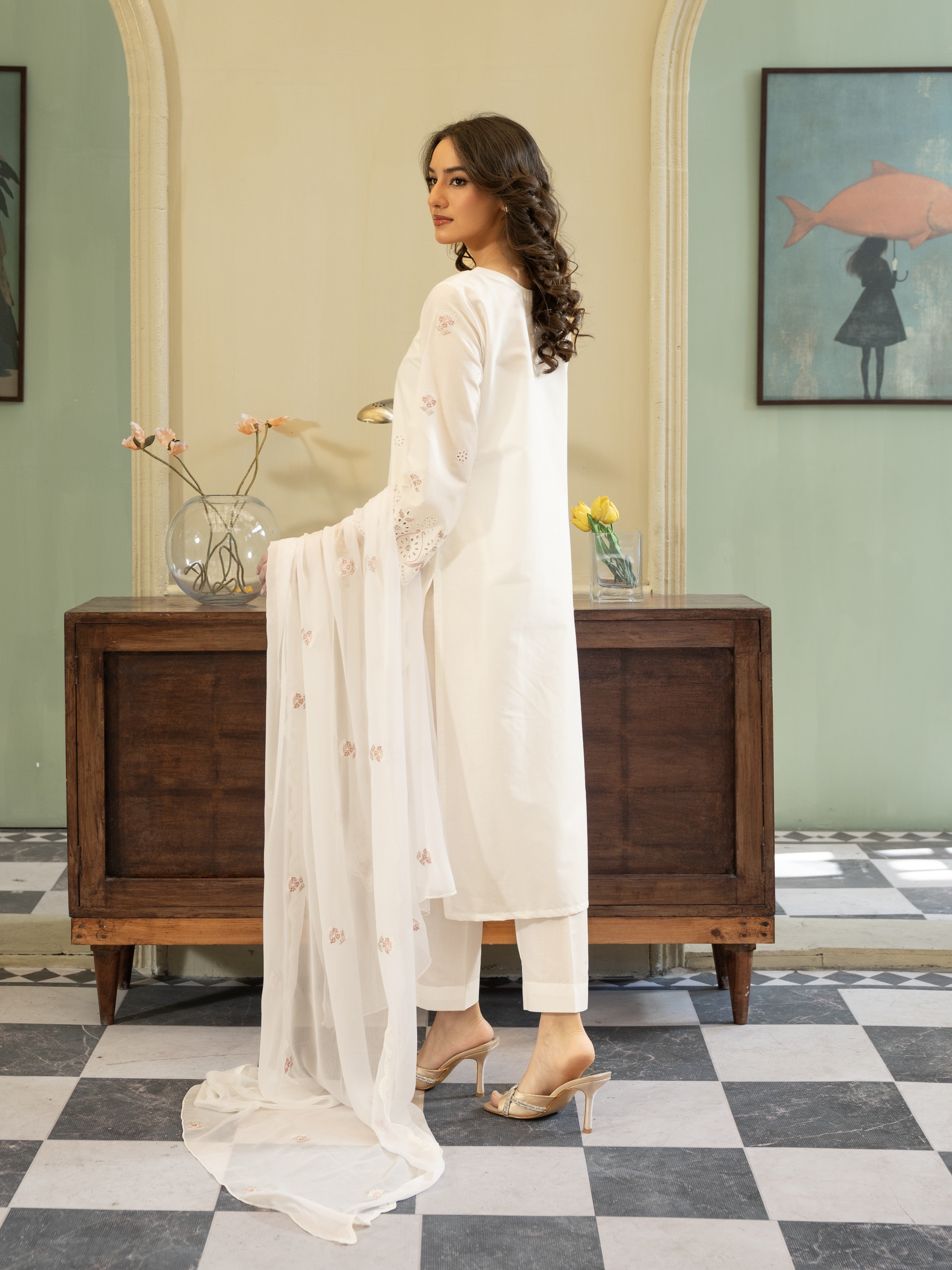 White Embroidered Lawn Suit