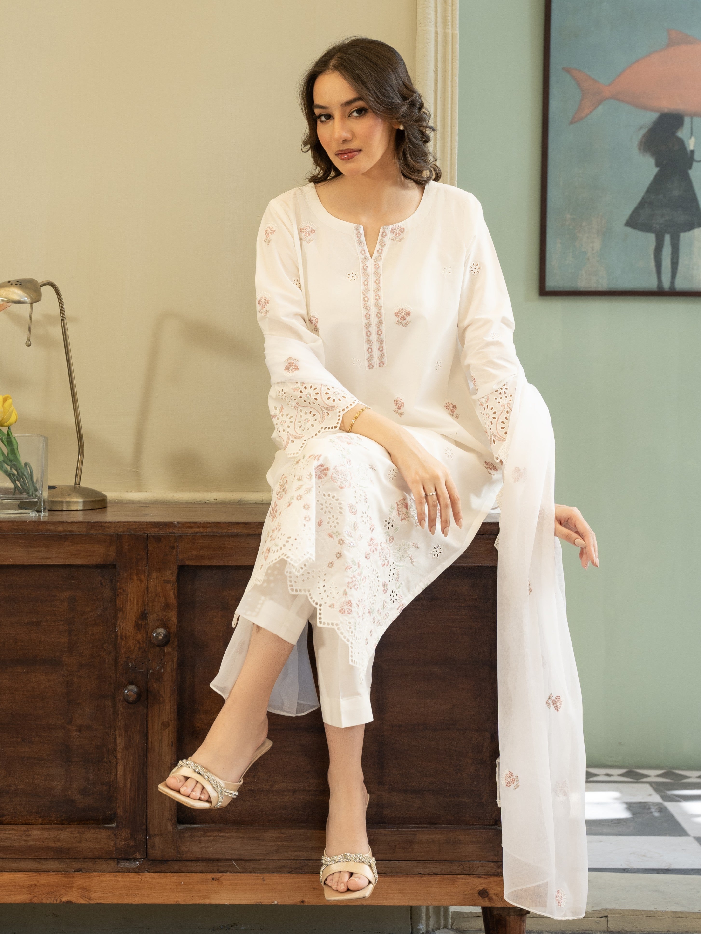 White Embroidered Lawn Suit