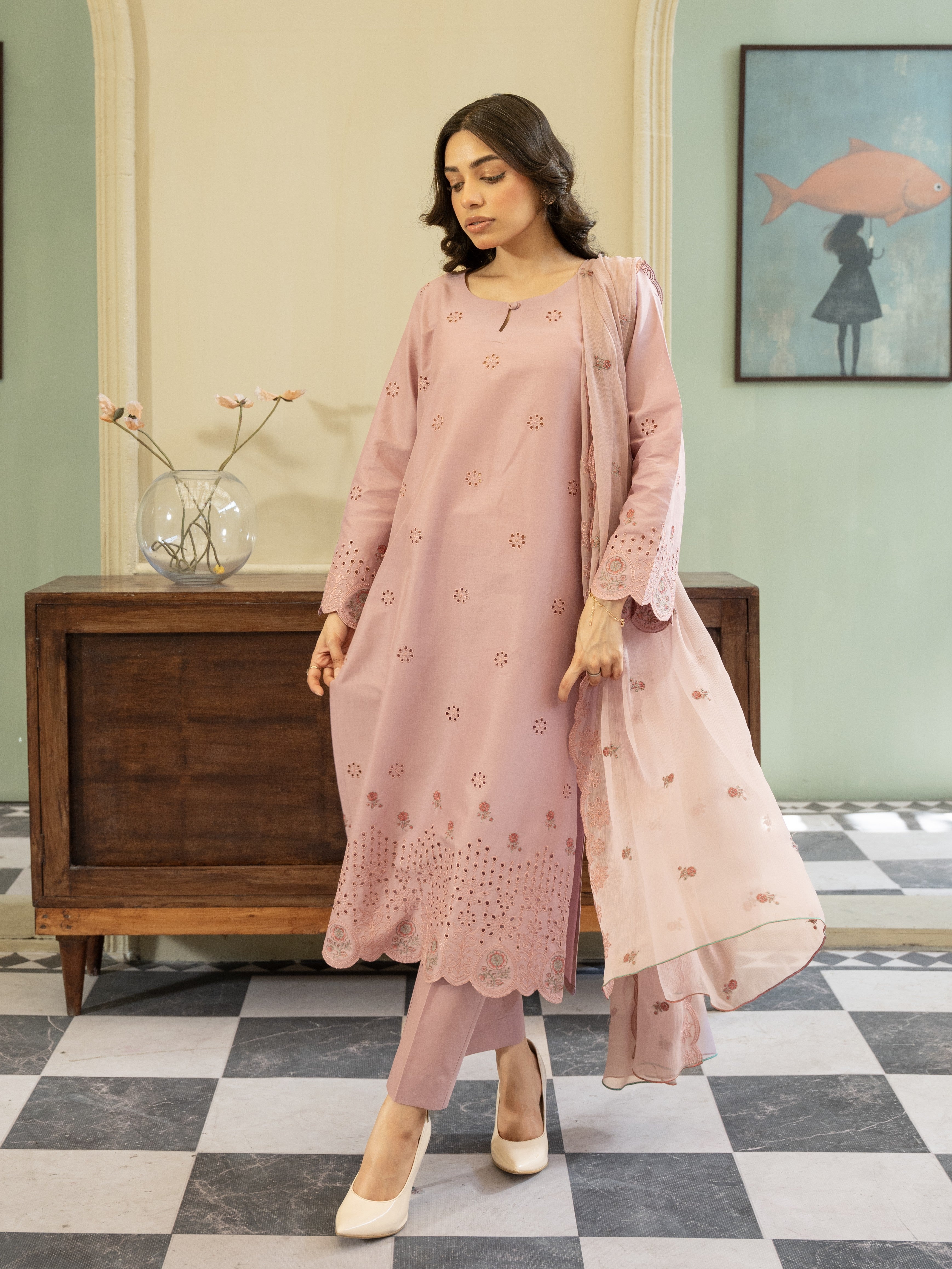 Tea Rose Embroidered Lawn 3pc Suit