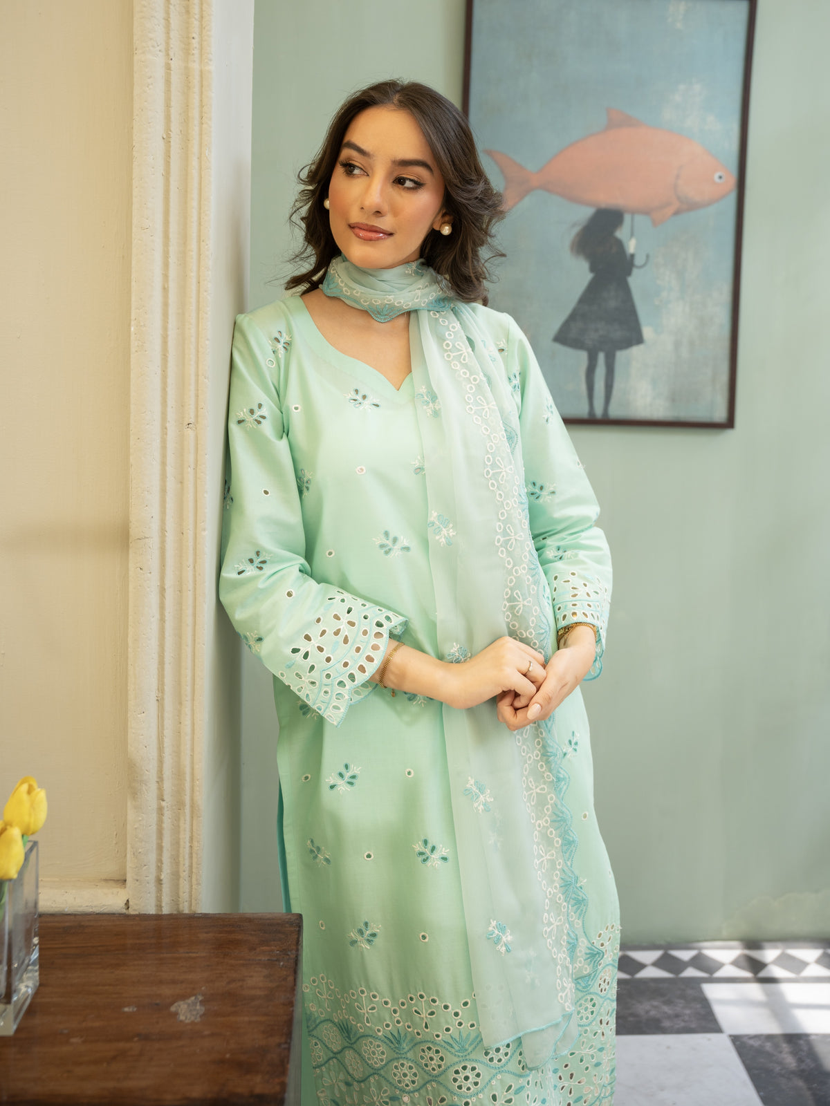 Aquamarine Embroidered Lawn 3pc Suit