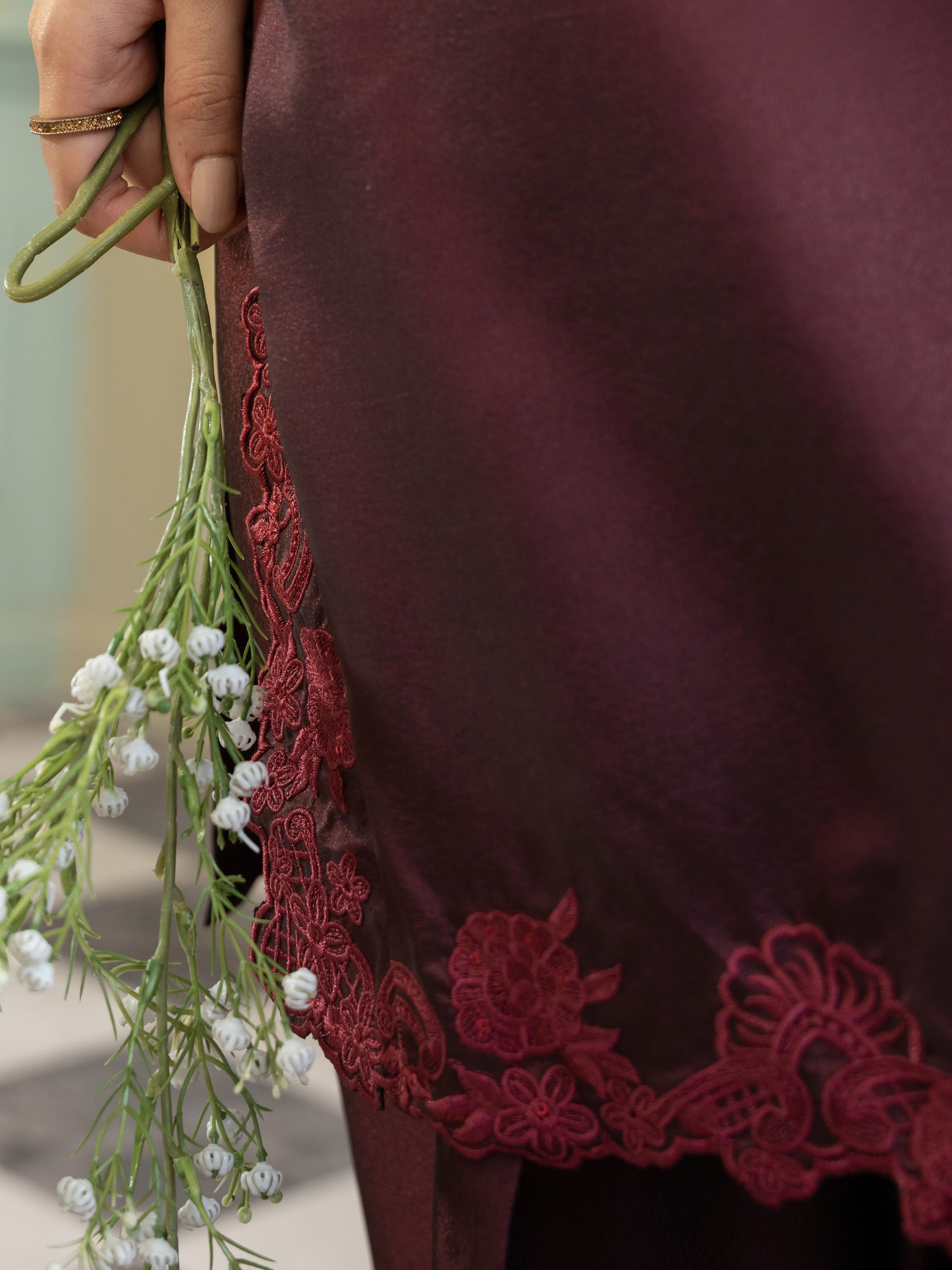 Silk Farshi Shalwar 3pc Suit-Maroon