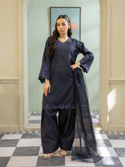 Silk Farshi Shalwar 3pc Suit-Navy Blue