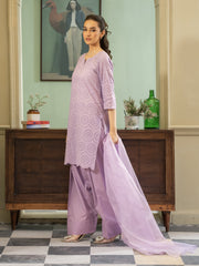 Chikankari Farshi Shalwar 3pc Suit-Lilac