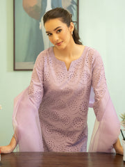 Chikankari Farshi Shalwar 3pc Suit-Lilac