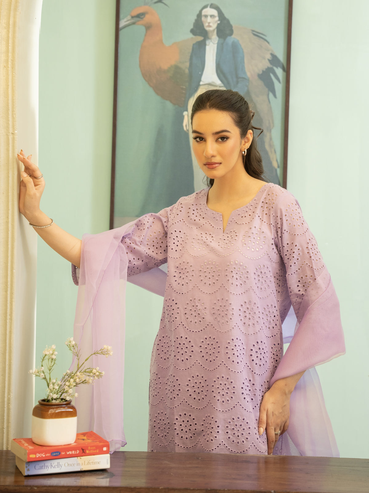 Chikankari Farshi Shalwar 3pc Suit-Lilac