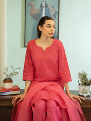 Chikankari Farshi Shalwar 3pc Suit-Pink