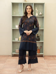 Hand Embroidered Pashmina Wool Coord Set- Navy Blue