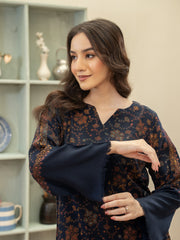 Hand Embroidered Pashmina Wool Coord Set- Navy Blue