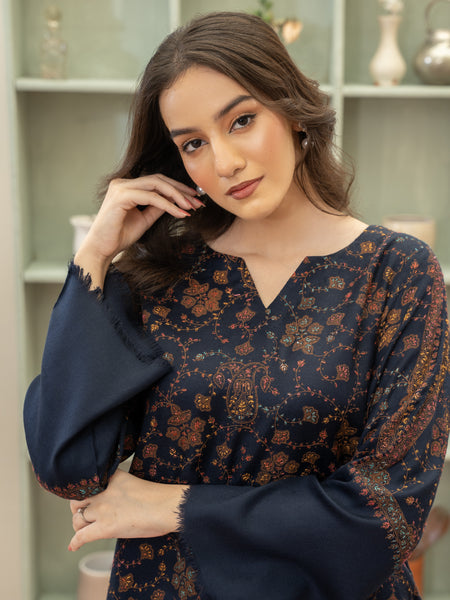 Hand Embroidered Pashmina Wool Coord Set- Navy Blue